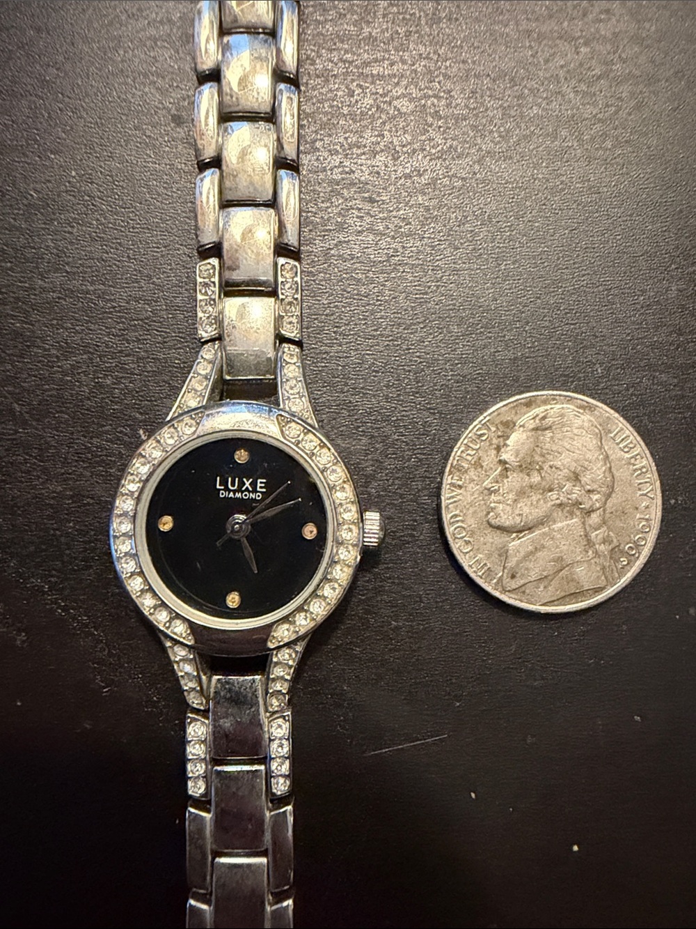 Luxe Silver Bracelet Watch with Black Dial and Crystal Accents - Picture 3 of 4